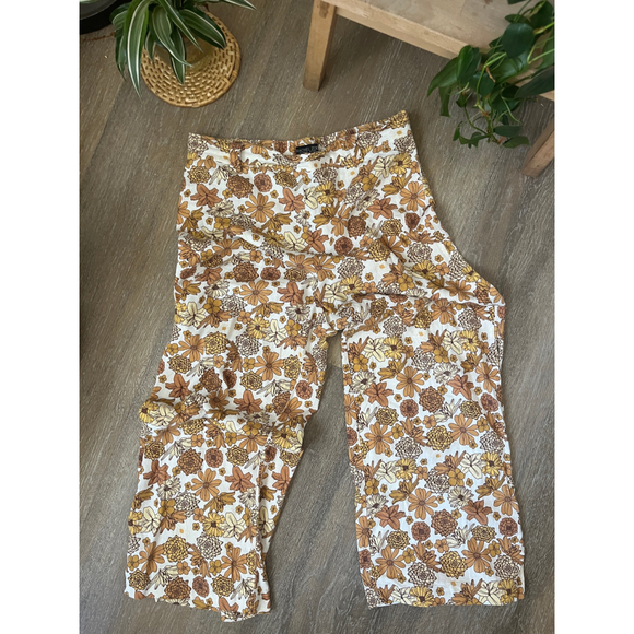 Women's Rachel Zoe Wide Leg Pants L White Brown Floral - Picture 3 of 6